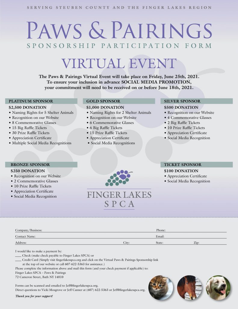FLSPCA Paws and Pairings Virtual Event Sponsorship Form 2021