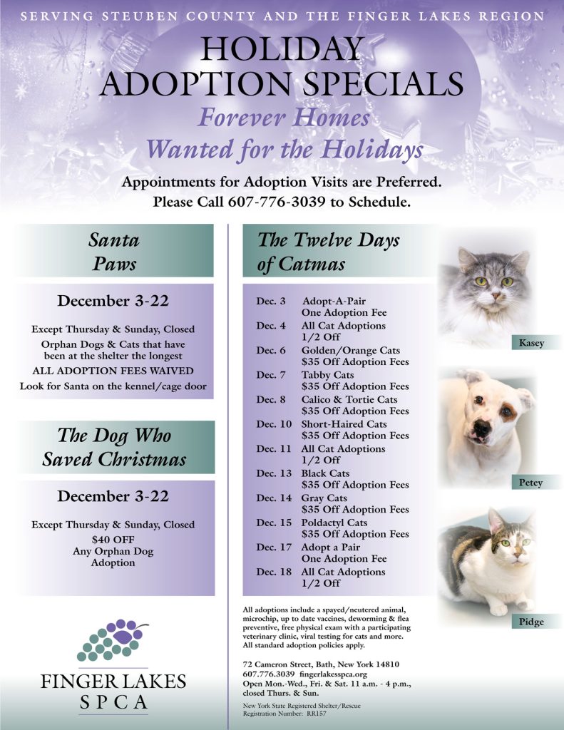Finger Lakes SPCA Holiday Adoption Specials