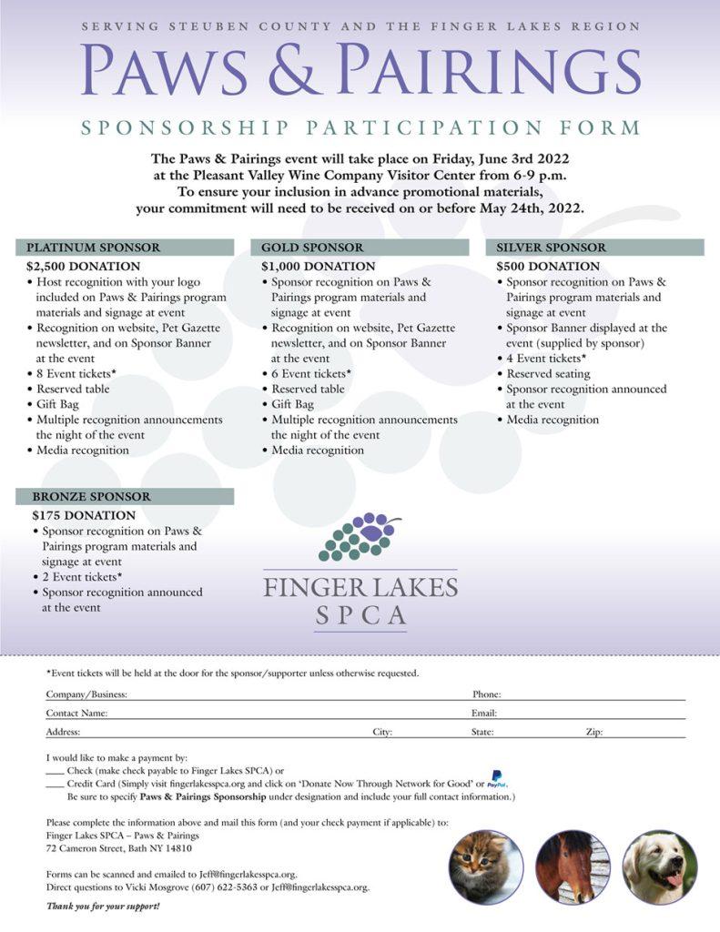 FLSPCA | Paws & Pairings Sponsorship Form 2022