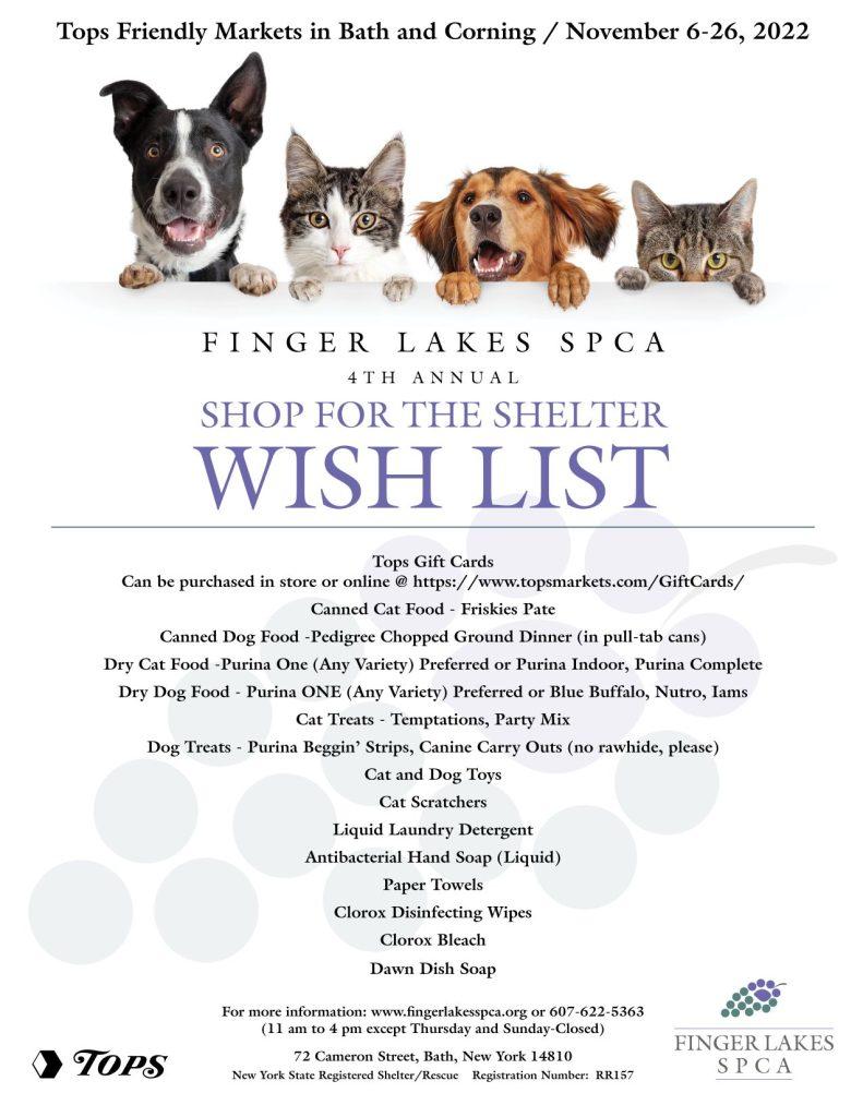 FLSPCA 4th Annual Shop Tops for the Shelter 2022 Wish List